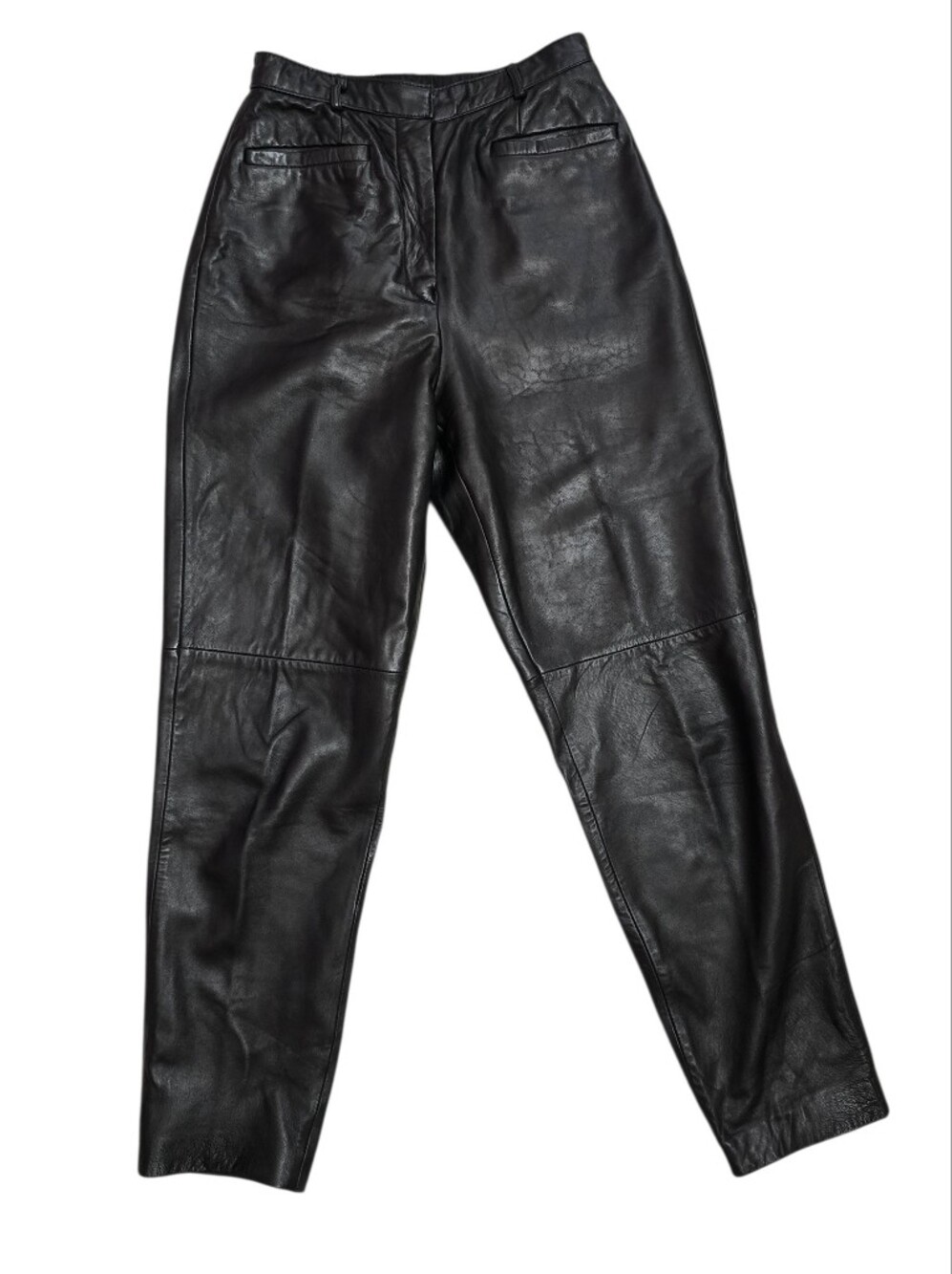 Women's Black Leather Tapered Pants